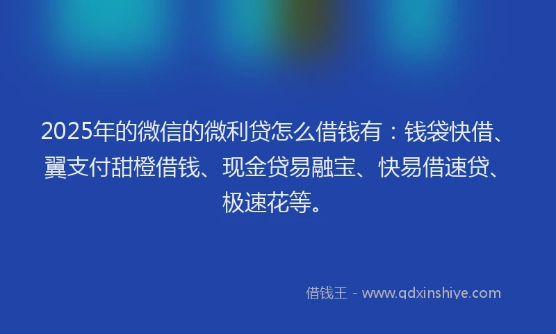 2025年的微信的微利贷怎么借钱有：钱袋快借、翼支付甜橙借钱、现金贷易融宝、快易借速贷、极速花等。