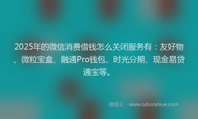 2025年的微信消费借钱怎么关闭服务有：友好物、微粒宝盒、融通Pro钱包、时光分期、现金易贷通宝等。