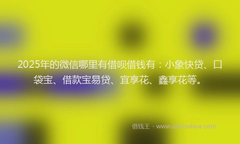 2025年的微信哪里有借呗借钱有：小象快贷、口袋宝、借款宝易贷、宜享花、鑫享花等。