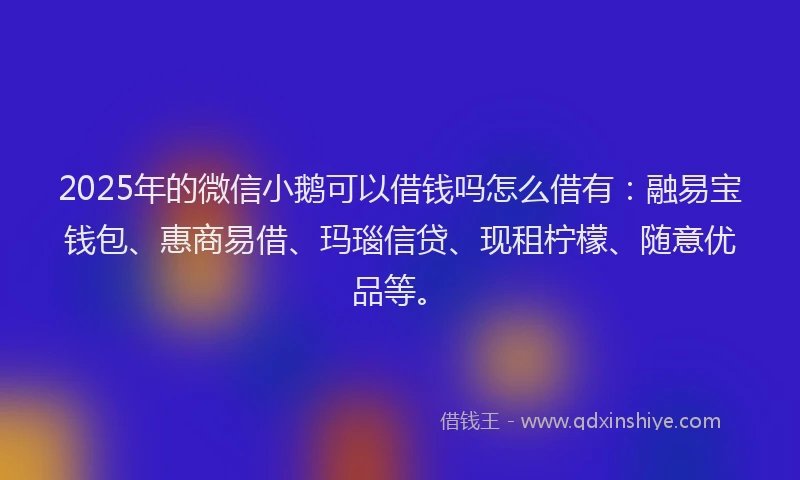 2025年的微信小鹅可以借钱吗怎么借有：融易宝钱包、惠商易借、玛瑙信贷、现租柠檬、随意优品等。