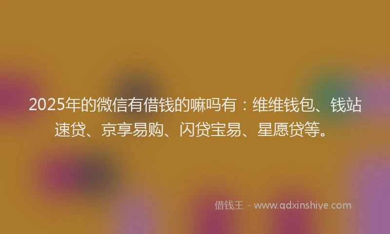 2025年的微信有借钱的嘛吗有：维维钱包、钱站速贷、京享易购、闪贷宝易、星愿贷等。