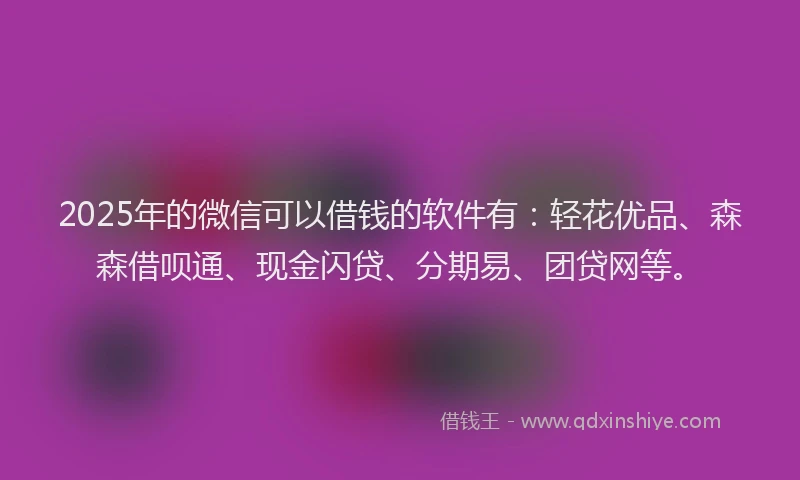 2025年的微信可以借钱的软件有：轻花优品、森森借呗通、现金闪贷、分期易、团贷网等。