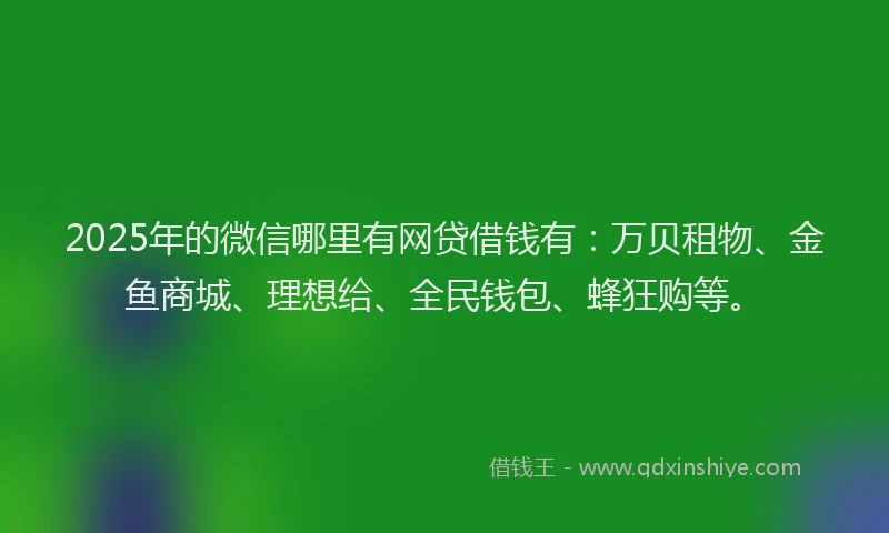 2025年的微信哪里有网贷借钱有：万贝租物、金鱼商城、理想给、全民钱包、蜂狂购等。