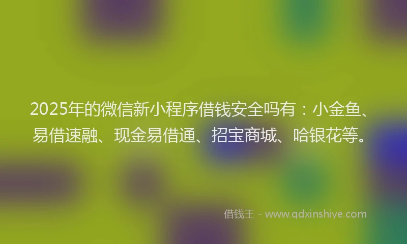 2025年的微信新小程序借钱安全吗有：小金鱼、易借速融、现金易借通、招宝商城、哈银花等。