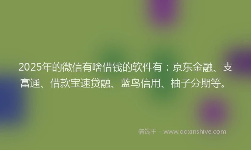 2025年的微信有啥借钱的软件有：京东金融、支富通、借款宝速贷融、蓝鸟信用、柚子分期等。