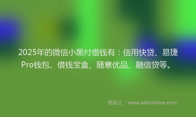 2025年的微信小黑付借钱有：信用快贷、易捷Pro钱包、借钱宝盒、随意优品、融信贷等。
