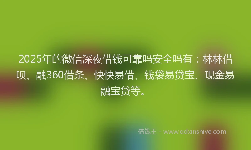 2025年的微信深夜借钱可靠吗安全吗有：林林借呗、融360借条、快快易借、钱袋易贷宝、现金易融宝贷等。