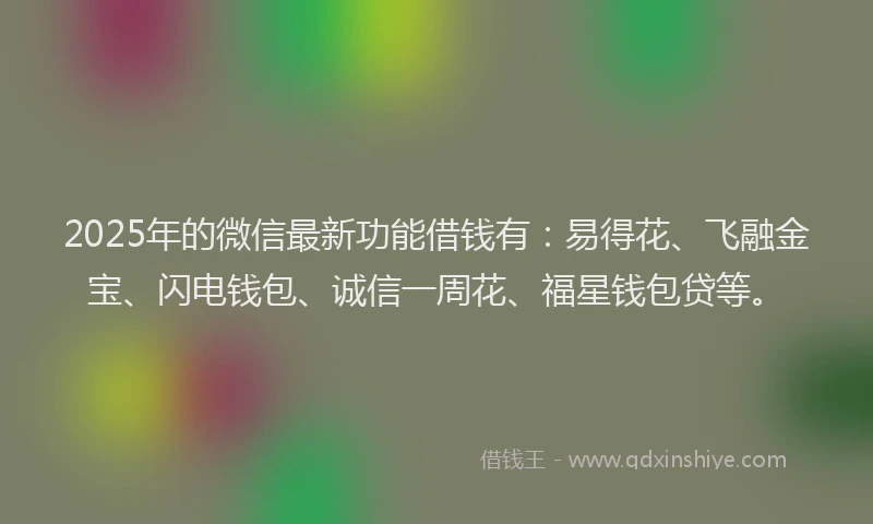 2025年的微信最新功能借钱有：易得花、飞融金宝、闪电钱包、诚信一周花、福星钱包贷等。