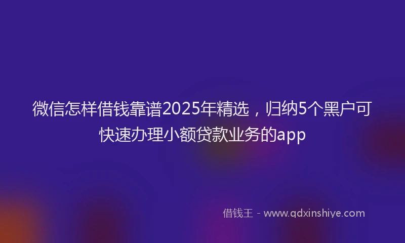 微信怎样借钱靠谱2025年精选，归纳5个黑户可快速办理小额贷款业务的app