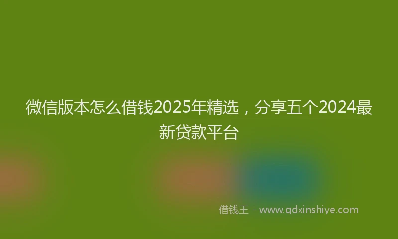 微信版本怎么借钱2025年精选，分享五个2024最新贷款平台