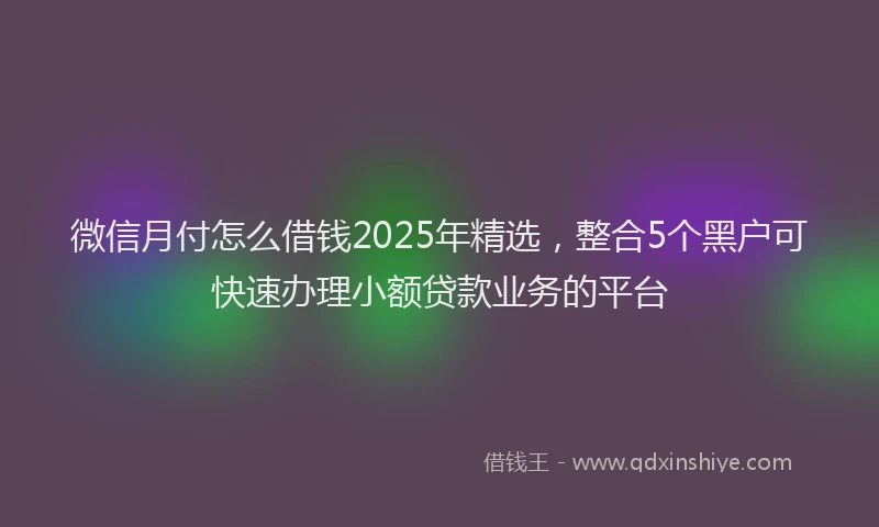 微信月付怎么借钱2025年精选，整合5个黑户可快速办理小额贷款业务的平台