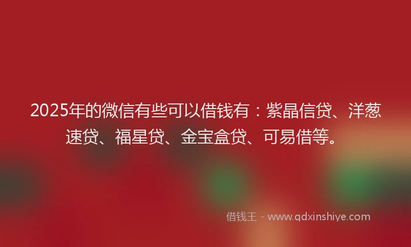 2025年的微信有些可以借钱有：紫晶信贷、洋葱速贷、福星贷、金宝盒贷、可易借等。