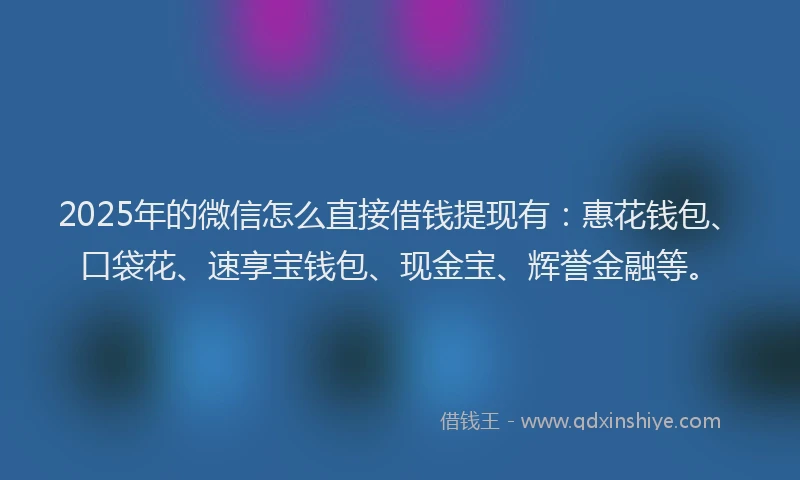 2025年的微信怎么直接借钱提现有：惠花钱包、口袋花、速享宝钱包、现金宝、辉誉金融等。