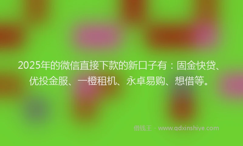 2025年的微信直接下款的新口子有：固金快贷、优投金服、一橙租机、永卓易购、想借等。