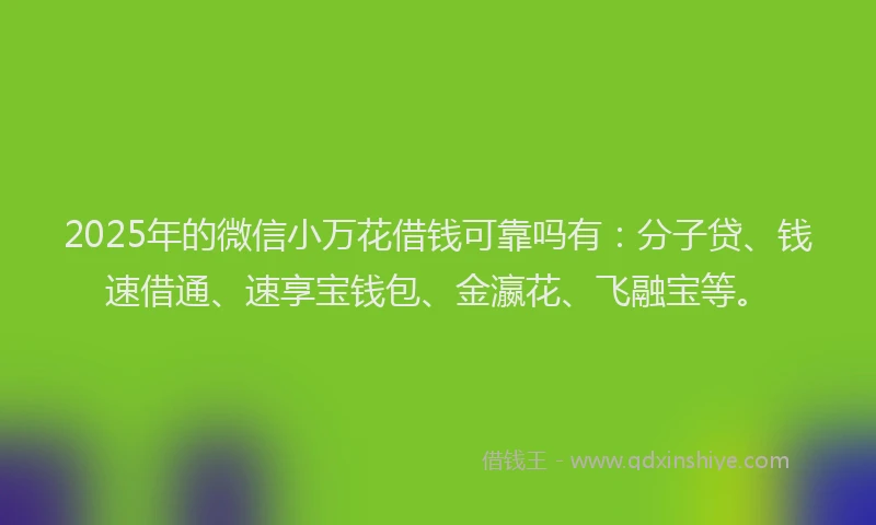 2025年的微信小万花借钱可靠吗有：分子贷、钱速借通、速享宝钱包、金瀛花、飞融宝等。