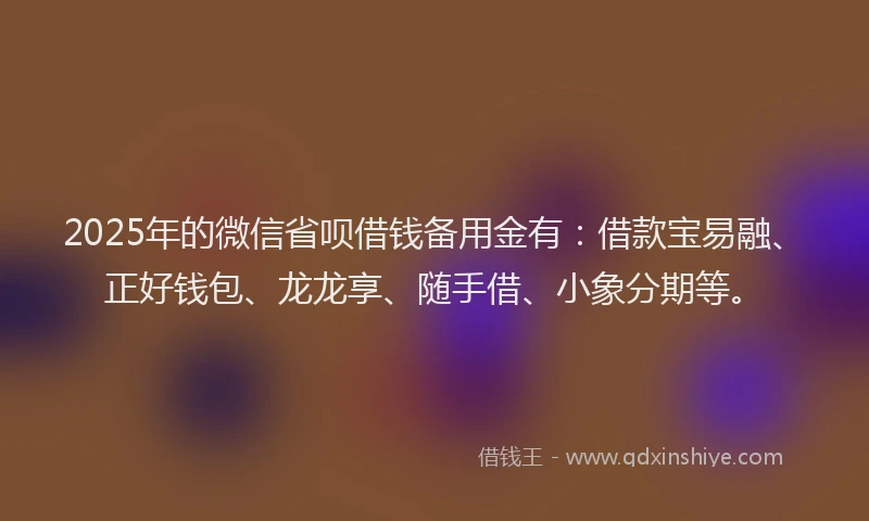 2025年的微信省呗借钱备用金有：借款宝易融、正好钱包、龙龙享、随手借、小象分期等。