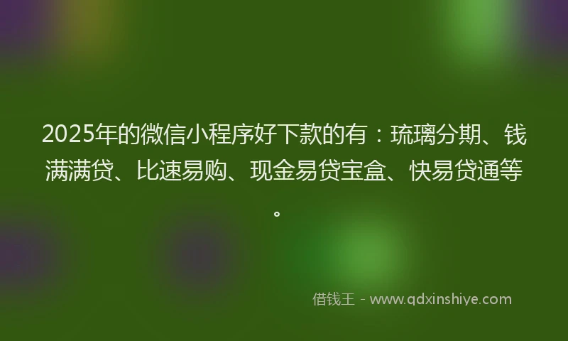 2025年的微信小程序好下款的有：琉璃分期、钱满满贷、比速易购、现金易贷宝盒、快易贷通等。