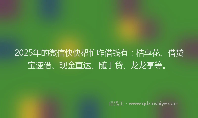 2025年的微信快快帮忙咋借钱有：桔享花、借贷宝速借、现金直达、随手贷、龙龙享等。
