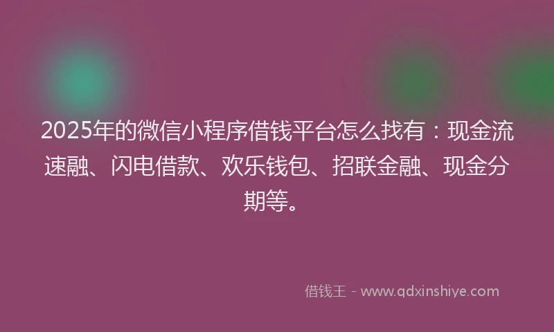2025年的微信小程序借钱平台怎么找有：现金流速融、闪电借款、欢乐钱包、招联金融、现金分期等。