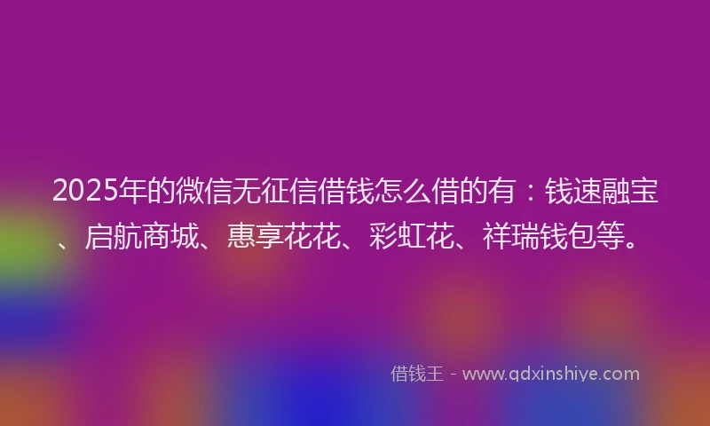2025年的微信无征信借钱怎么借的有：钱速融宝、启航商城、惠享花花、彩虹花、祥瑞钱包等。