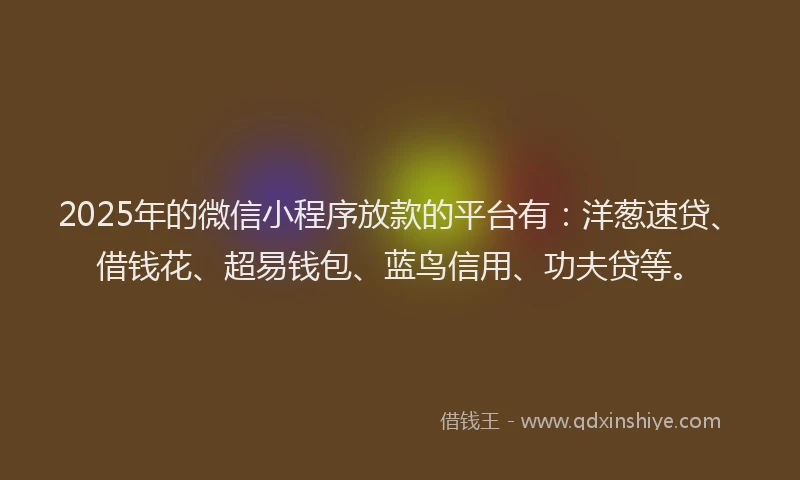 2025年的微信小程序放款的平台有：洋葱速贷、借钱花、超易钱包、蓝鸟信用、功夫贷等。