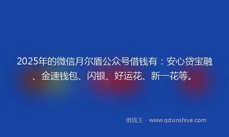 2025年的微信月尔盾公众号借钱有：安心贷宝融、金速钱包、闪银、好运花、新一花等。