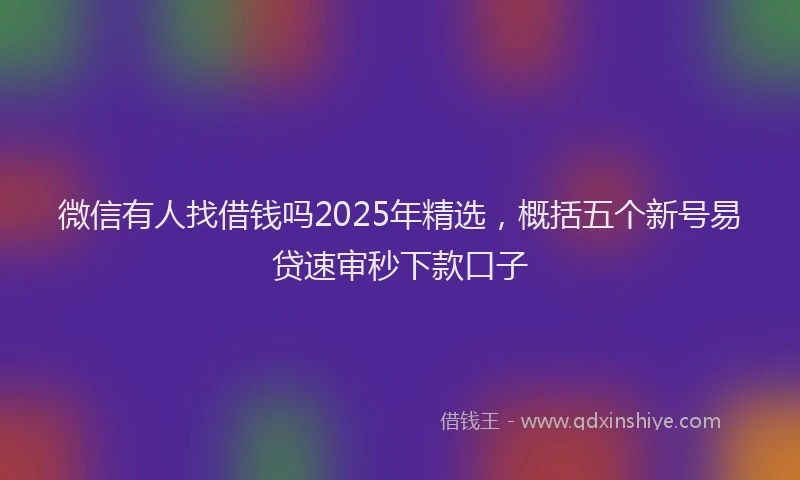 微信有人找借钱吗2025年精选，概括五个新号易贷速审秒下款口子
