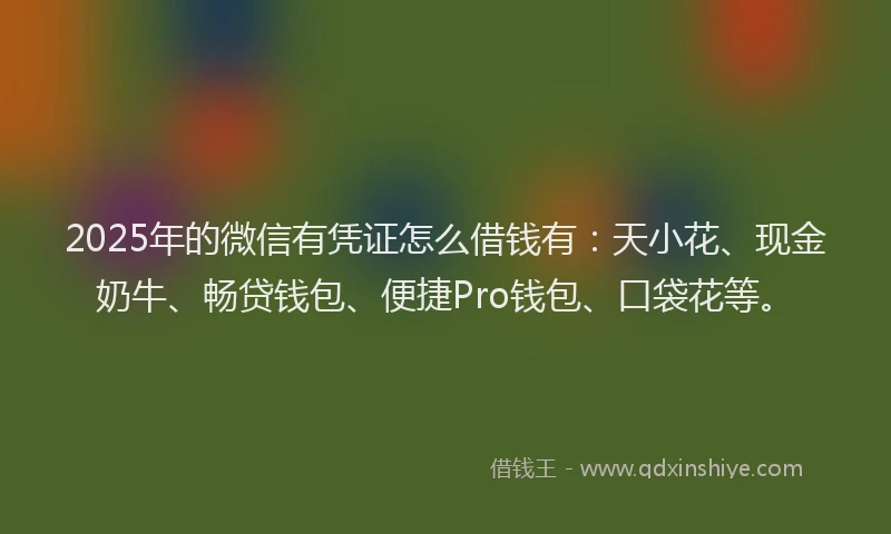 2025年的微信有凭证怎么借钱有：天小花、现金奶牛、畅贷钱包、便捷Pro钱包、口袋花等。