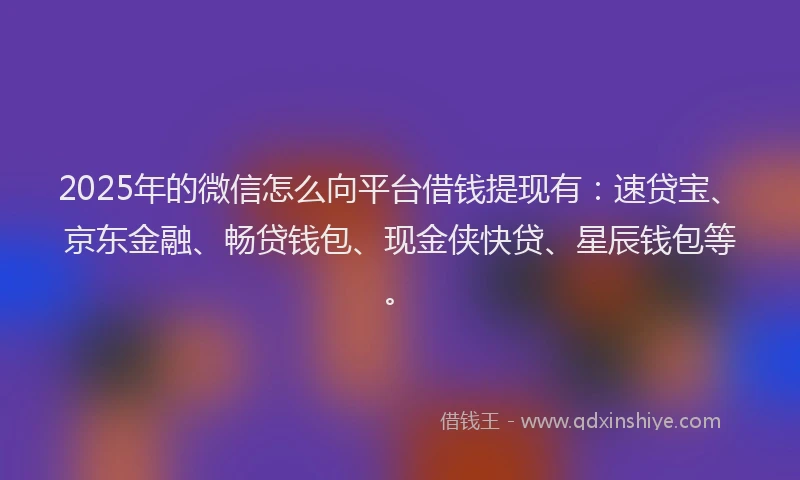 2025年的微信怎么向平台借钱提现有：速贷宝、京东金融、畅贷钱包、现金侠快贷、星辰钱包等。