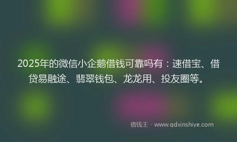2025年的微信小企鹅借钱可靠吗有：速借宝、借贷易融途、翡翠钱包、龙龙用、投友圈等。