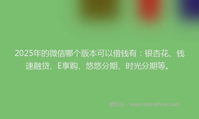2025年的微信哪个版本可以借钱有：银杏花、钱速融贷、E享购、悠悠分期、时光分期等。