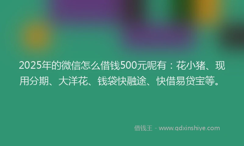 2025年的微信怎么借钱500元呢有：花小猪、现用分期、大洋花、钱袋快融途、快借易贷宝等。