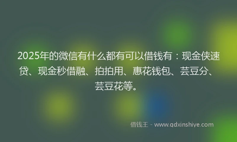 2025年的微信有什么都有可以借钱有：现金侠速贷、现金秒借融、拍拍用、惠花钱包、芸豆分、芸豆花等。
