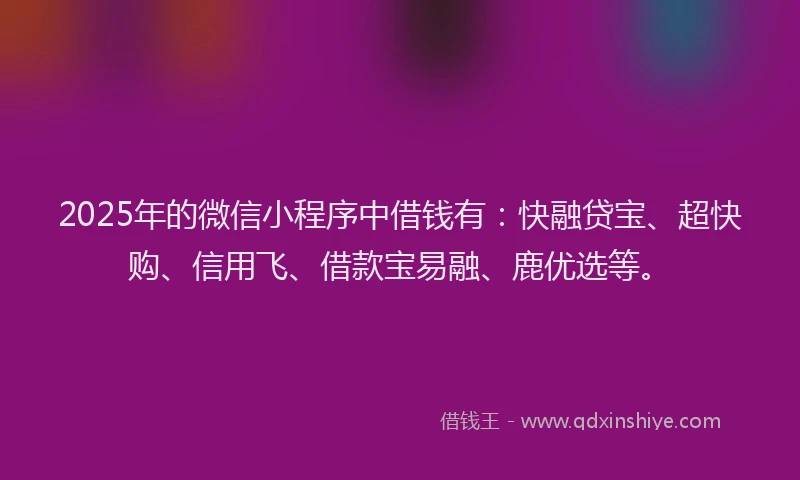 2025年的微信小程序中借钱有：快融贷宝、超快购、信用飞、借款宝易融、鹿优选等。