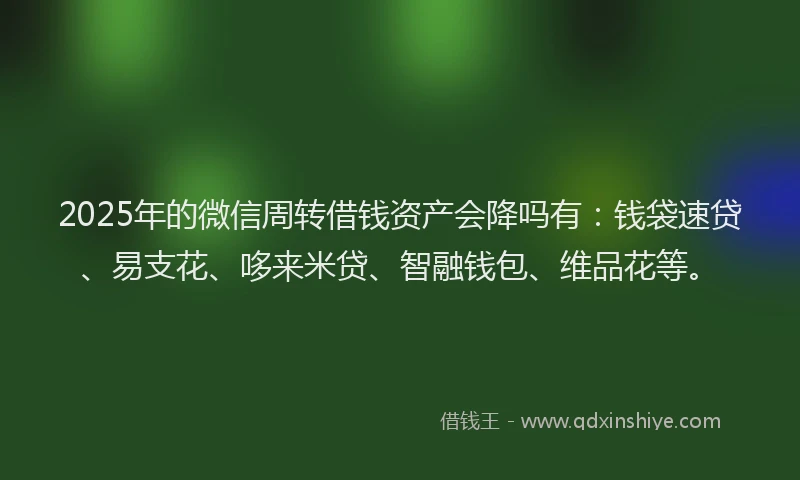 2025年的微信周转借钱资产会降吗有：钱袋速贷、易支花、哆来米贷、智融钱包、维品花等。