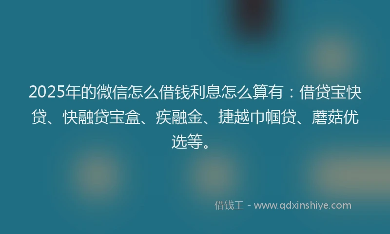 2025年的微信怎么借钱利息怎么算有：借贷宝快贷、快融贷宝盒、疾融金、捷越巾帼贷、蘑菇优选等。