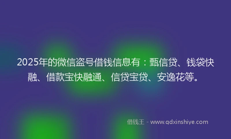 2025年的微信盗号借钱信息有：甄信贷、钱袋快融、借款宝快融通、信贷宝贷、安逸花等。