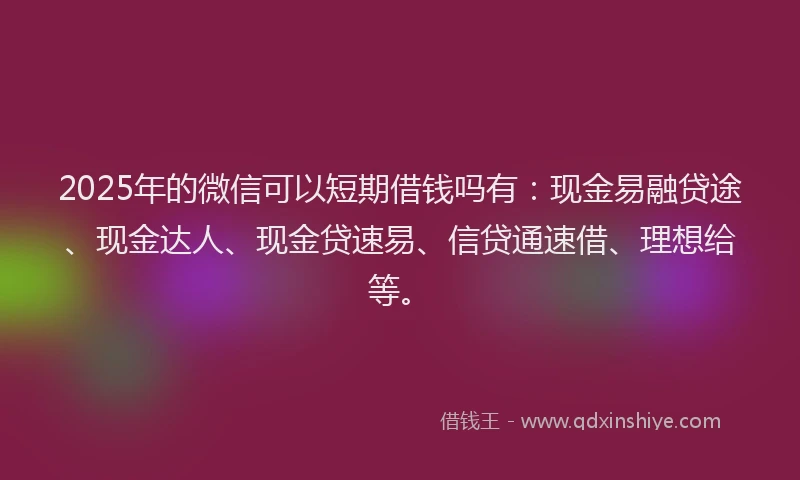 2025年的微信可以短期借钱吗有：现金易融贷途、现金达人、现金贷速易、信贷通速借、理想给等。