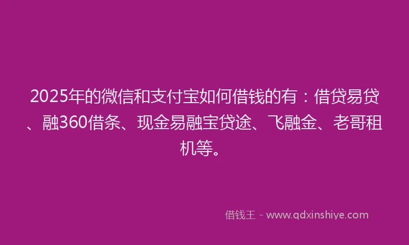 2025年的微信和支付宝如何借钱的有：借贷易贷、融360借条、现金易融宝贷途、飞融金、老哥租机等。