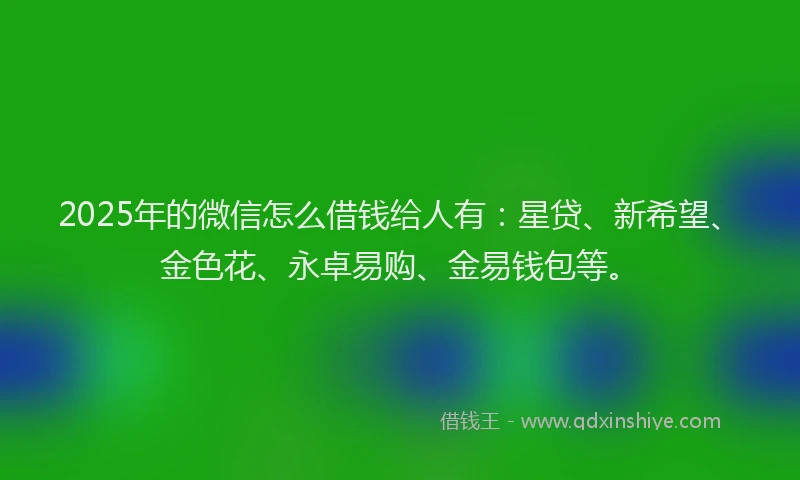 2025年的微信怎么借钱给人有：星贷、新希望、金色花、永卓易购、金易钱包等。