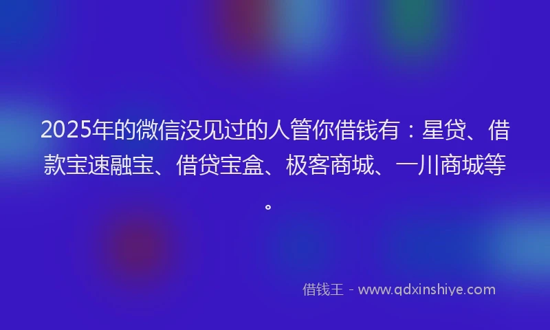 2025年的微信没见过的人管你借钱有：星贷、借款宝速融宝、借贷宝盒、极客商城、一川商城等。