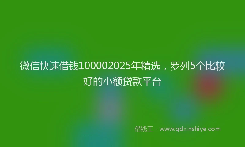 微信快速借钱100002025年精选，罗列5个比较好的小额贷款平台