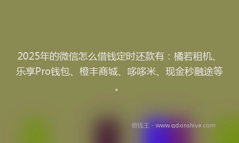 2025年的微信怎么借钱定时还款有：橘若租机、乐享Pro钱包、橙丰商城、哆哆米、现金秒融途等。