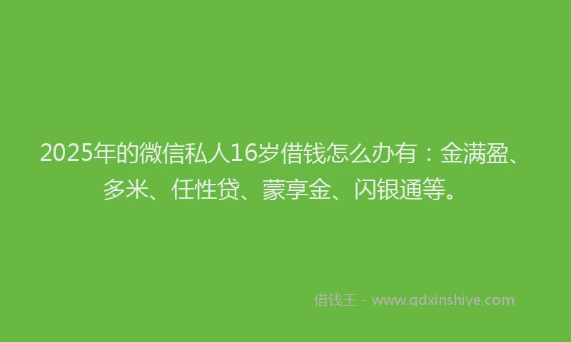 2025年的微信私人16岁借钱怎么办有：金满盈、多米、任性贷、蒙享金、闪银通等。