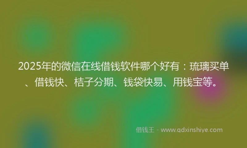 2025年的微信在线借钱软件哪个好有：琉璃买单、借钱快、桔子分期、钱袋快易、用钱宝等。