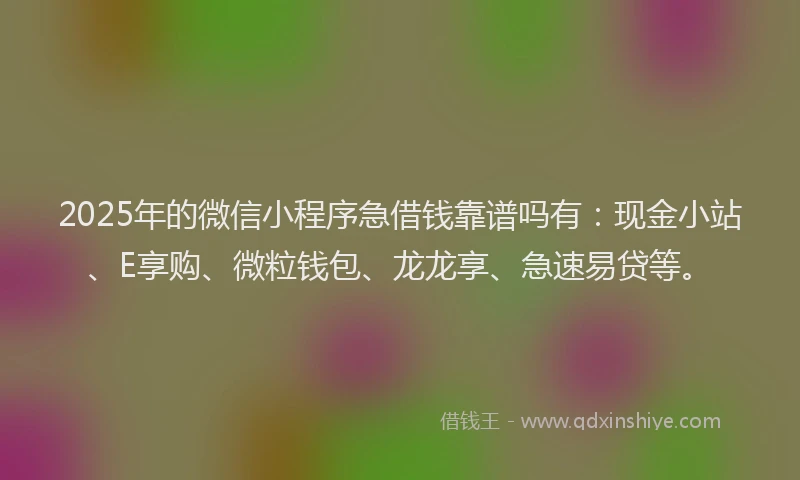 2025年的微信小程序急借钱靠谱吗有：现金小站、E享购、微粒钱包、龙龙享、急速易贷等。