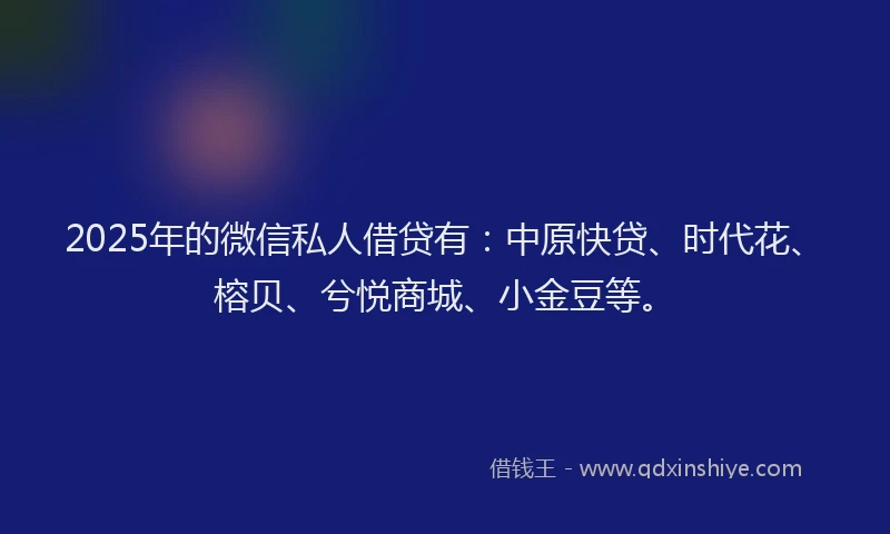 2025年的微信私人借贷有：中原快贷、时代花、榕贝、兮悦商城、小金豆等。