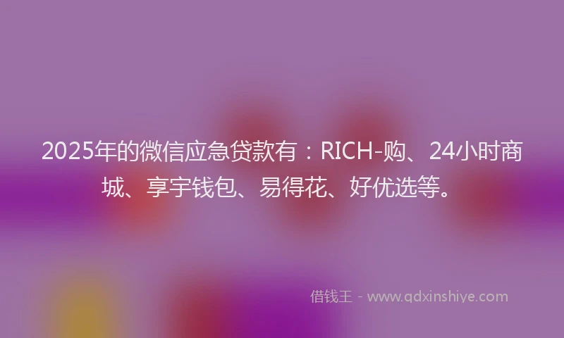 2025年的微信应急贷款有：RICH-购、24小时商城、享宇钱包、易得花、好优选等。