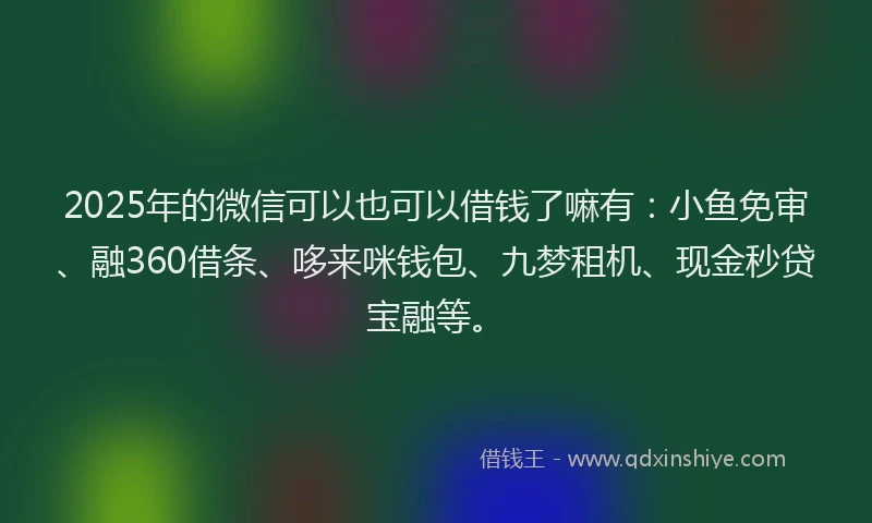 2025年的微信可以也可以借钱了嘛有：小鱼免审、融360借条、哆来咪钱包、九梦租机、现金秒贷宝融等。