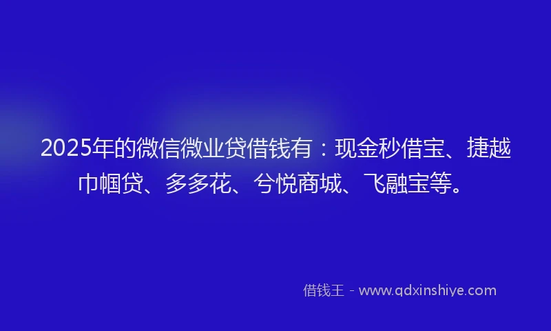 2025年的微信微业贷借钱有：现金秒借宝、捷越巾帼贷、多多花、兮悦商城、飞融宝等。